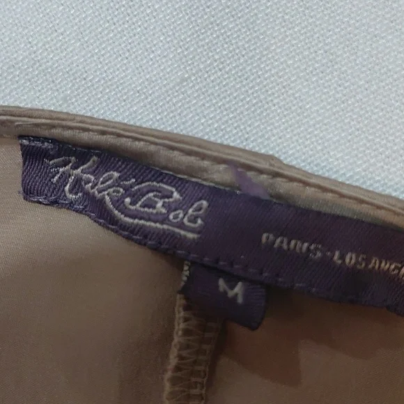 100% Silk Beige Satin Embroidered Tie-Front Top - Picture 9 of 13